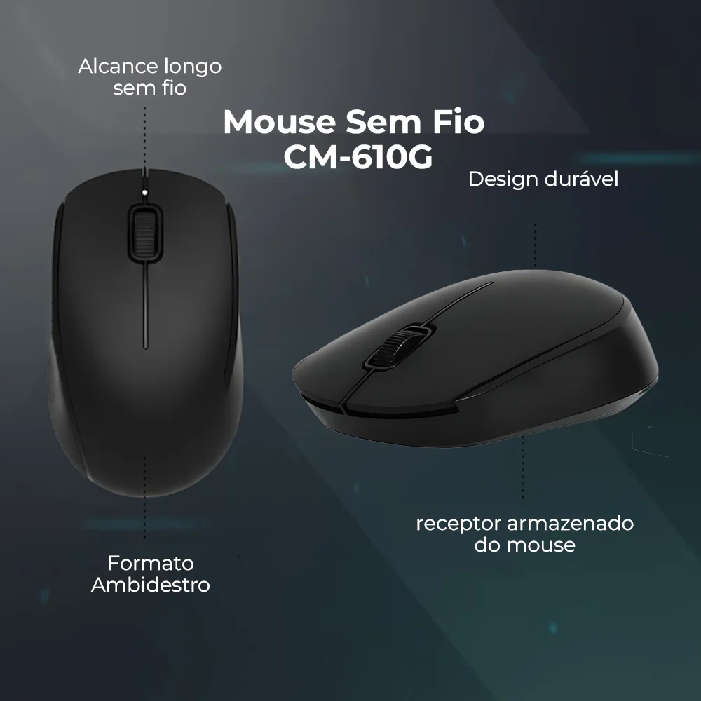 Imagem 4 de 5 do produto Mouse Sem Fio Mpower 2.4GHz USB Preto Ergonômico
