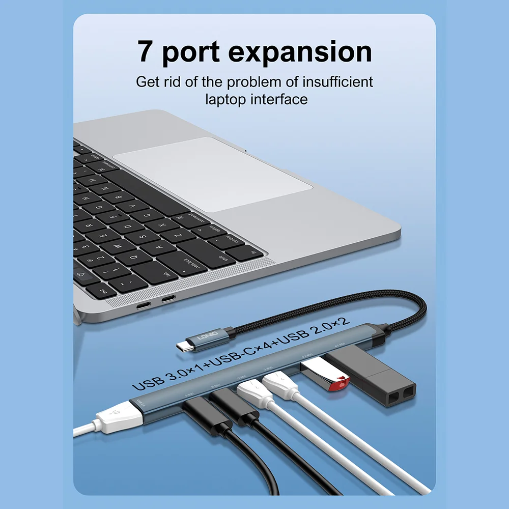 Imagem 3 de 5 do produto Hub Usb-c Ldnio Ds-87c 7 Em 1 Portas Usb 3.0/2.0 4-usb C