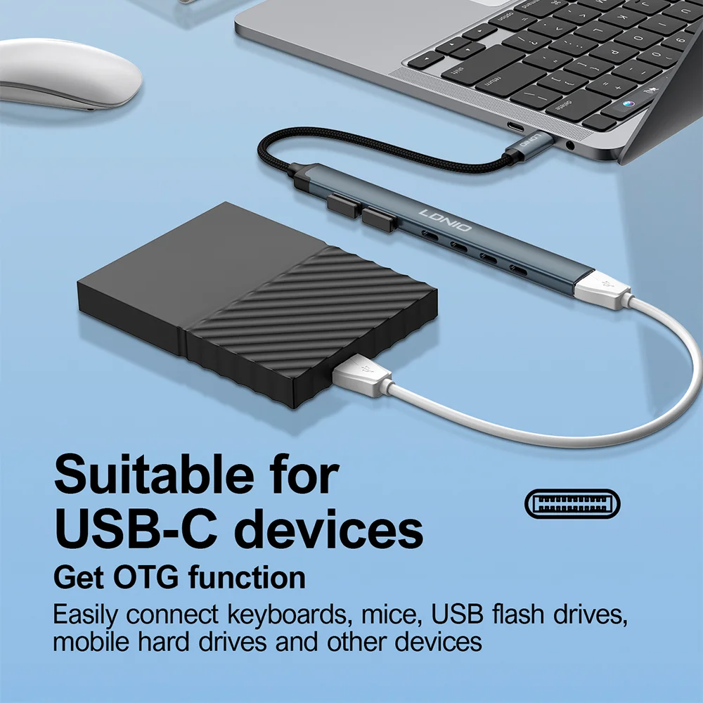 Imagem 4 de 5 do produto Hub Usb-c Ldnio Ds-87c 7 Em 1 Portas Usb 3.0/2.0 4-usb C