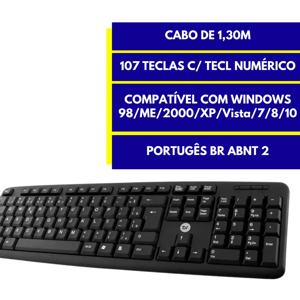 Imagem 5 de 5 do produto Kit Dois Kits Teclado E Mouse Usb Preto Basico Portugues