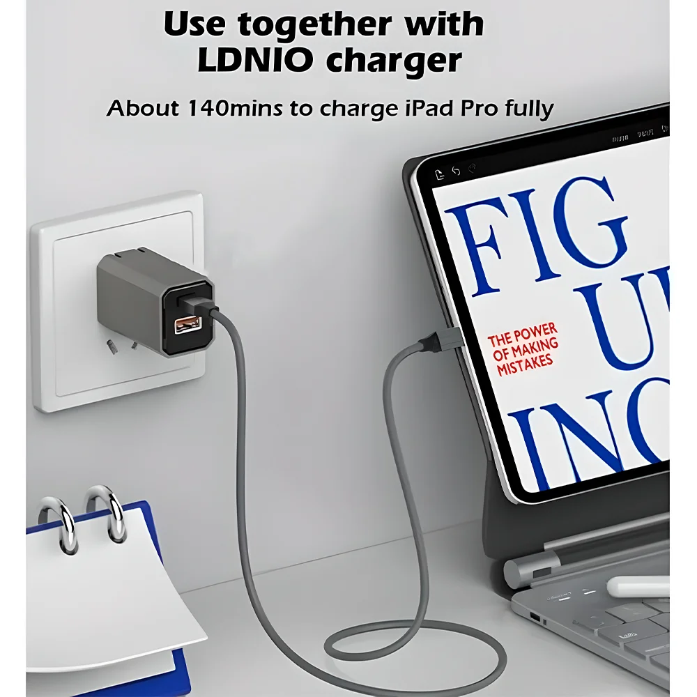 Imagem 3 de 5 do produto Cabo Usb C Ldnio 100w Macho Carga Rápida 2metros Cinza