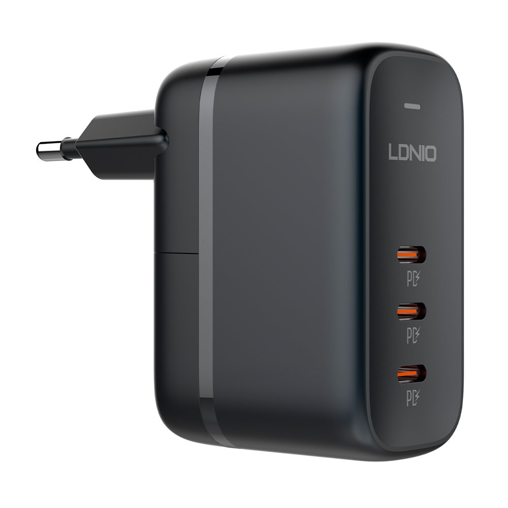 Carregador Usb C 3 Em 1 Ldnio 65w Gan Carga Rápida Preto