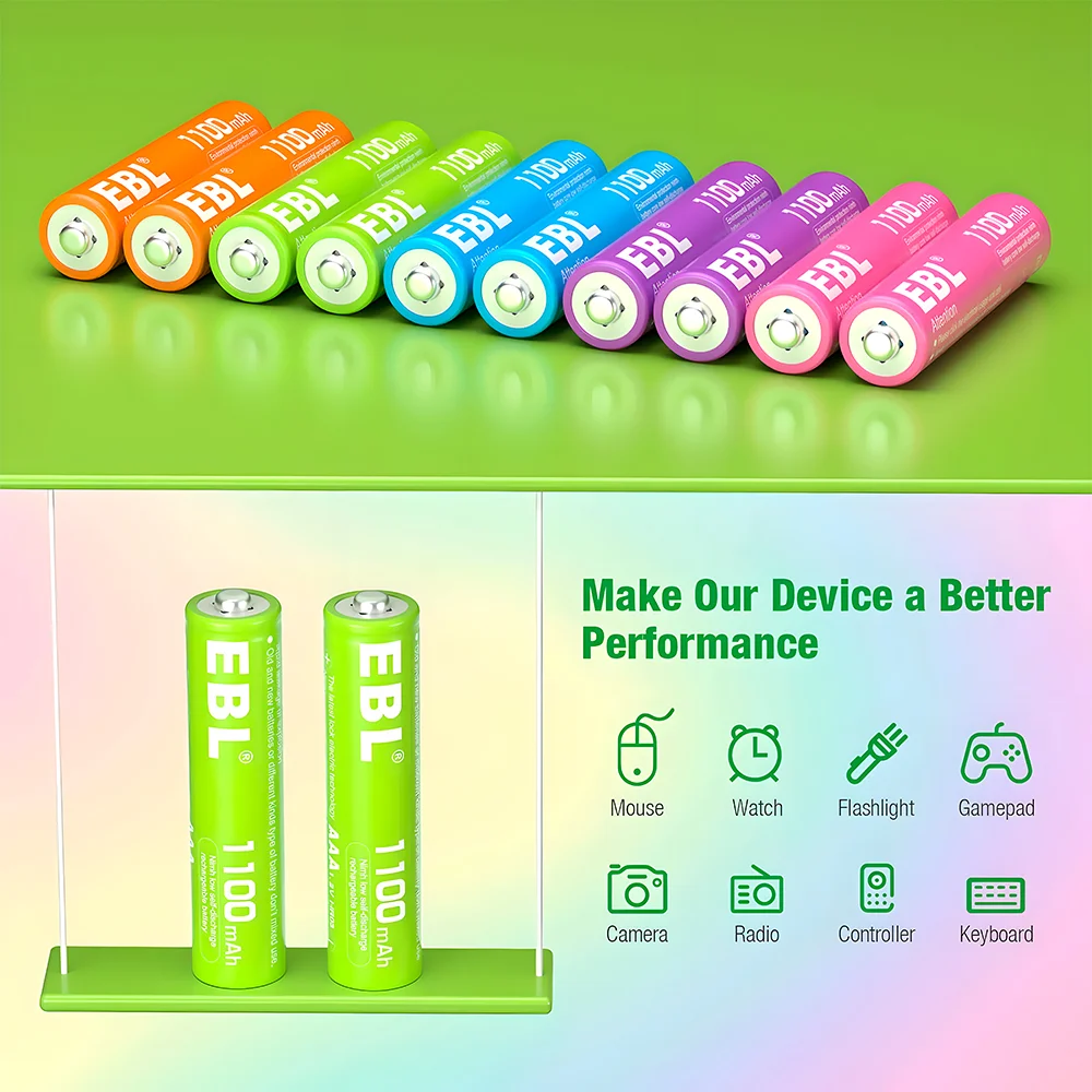 Imagem 2 de 5 do produto Pilha Recarregável Ebl Aaa 1100mah Kit 10 Pilhas Ni-mh