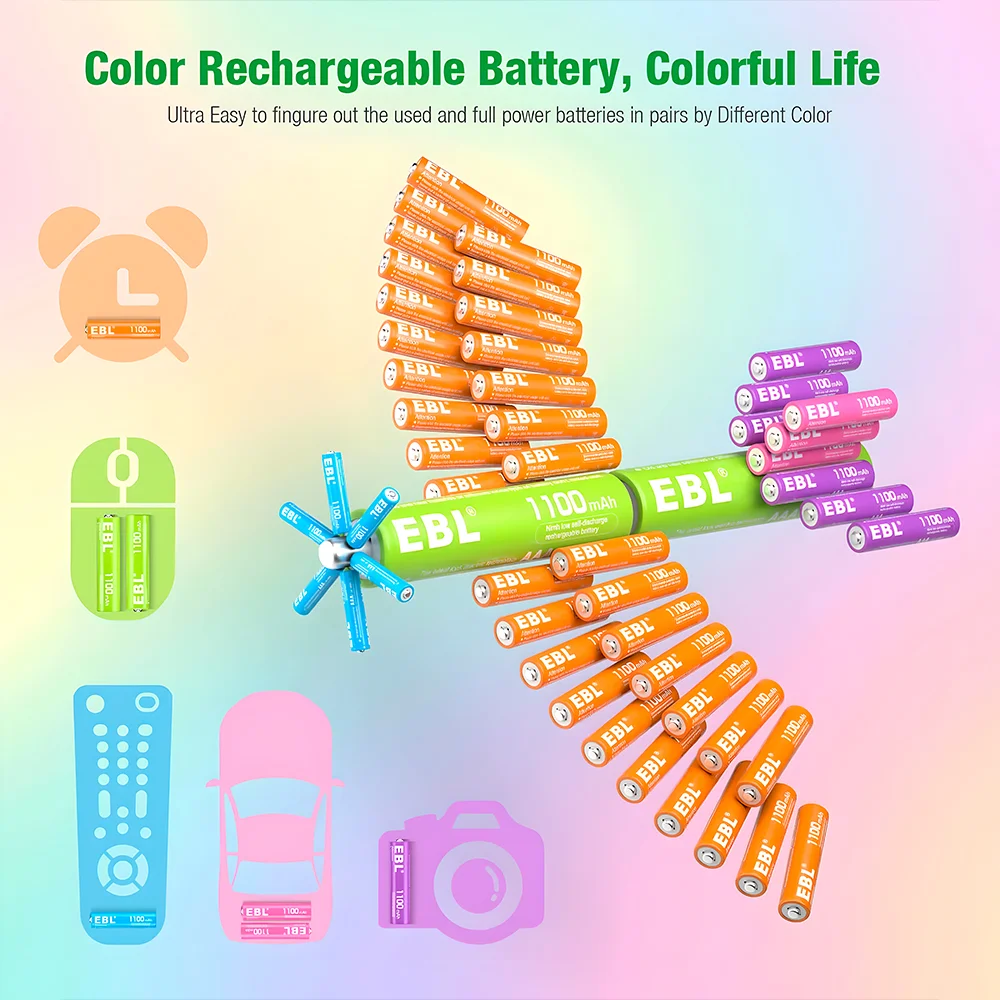 Imagem 4 de 5 do produto Pilha Recarregável Ebl Aaa 1100mah Kit 10 Pilhas Ni-mh