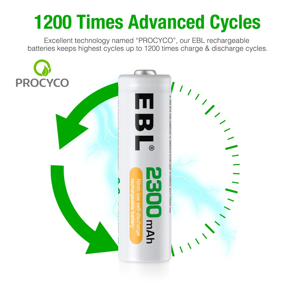 Imagem 4 de 5 do produto Pilhas Recarregáveis Ebl Aa 2300mah Ni-mh 4 Unidades