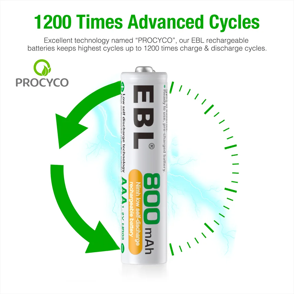 Imagem 4 de 5 do produto Pilhas Aaa Recarregáveis Ebl 800mah Ni-mh 4 Peças