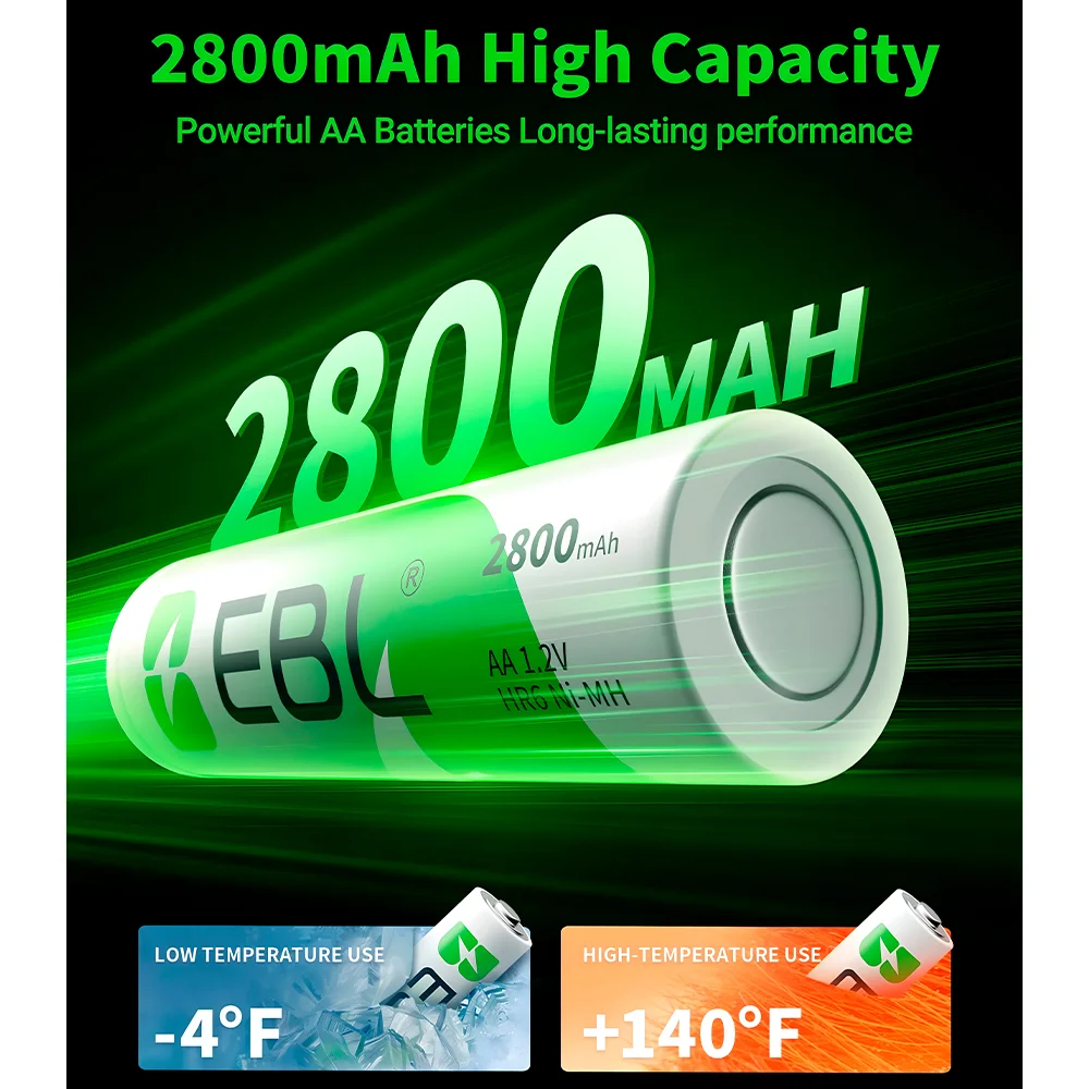 Imagem 4 de 5 do produto Pilhas Aa Recarregáveis Ebl 2800mah 1.2v Ni-mh Kit C/4un