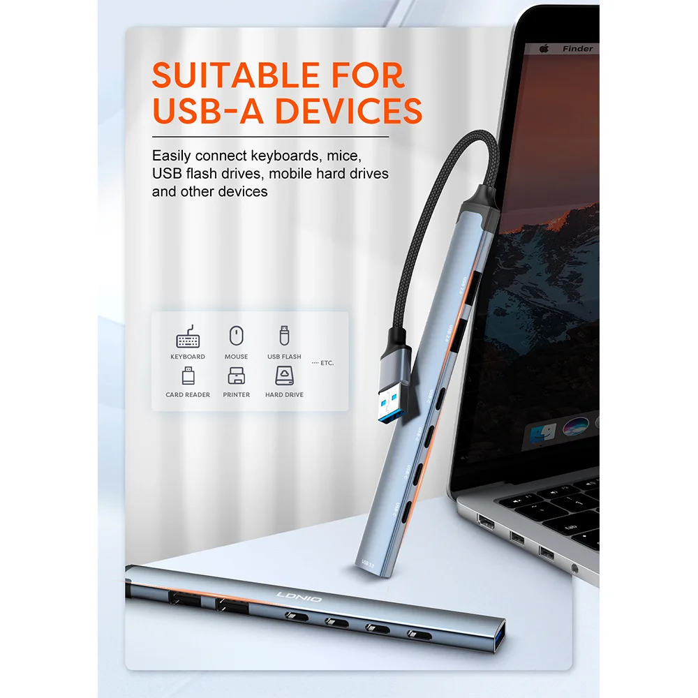 Imagem 3 de 5 do produto Hub Usb-a Ldnio Ds-87c 7 Em 1 Portas Usb 3.0/2.0 4-usb C
