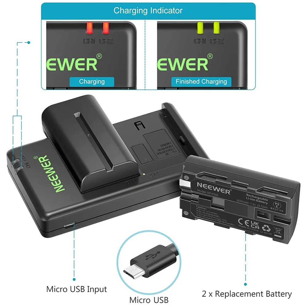 Imagem 5 de 5 do produto Neewer Carregador Duplo, Bateria Np-f550 Compatível Sony