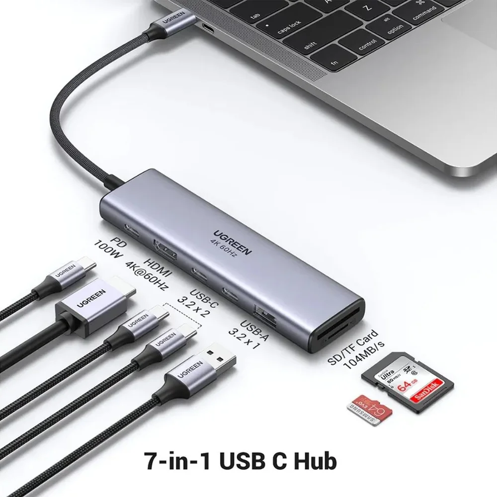 Imagem 2 de 5 do produto Hub Usb C 7in1 Ugreen 4k HDMI 100w Pd Adaptador Portátil