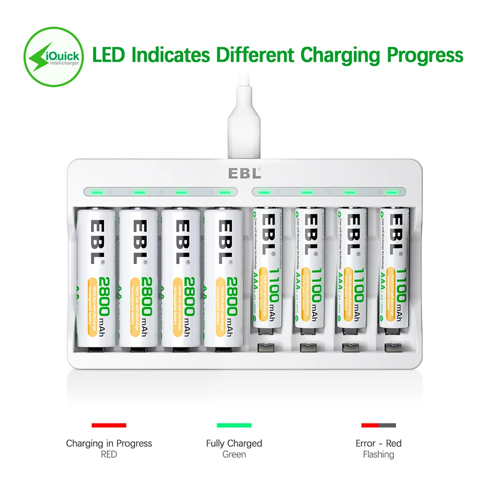 Imagem 5 de 5 do produto Carregador Pilhas EBL NiMH NiCd Carga Rápida USB TB-6901