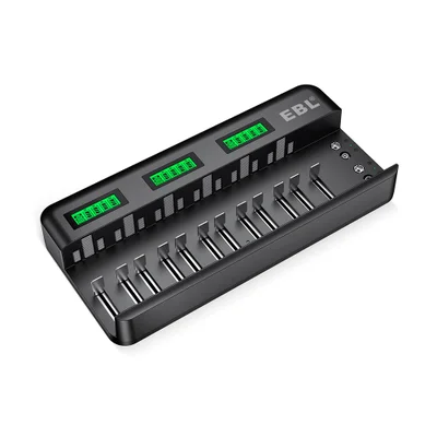 Carregador Pilhas/bateria Ebl Pra 12 Pilhas Aa Aaa Preto
