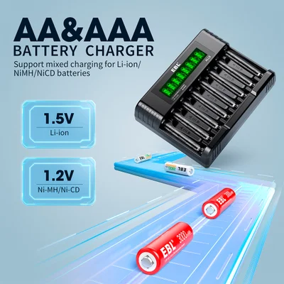 Carregador Pilhas Smart Ebl 1.2v 1.5v 8slot Aa Aaa Nimh — foto 5