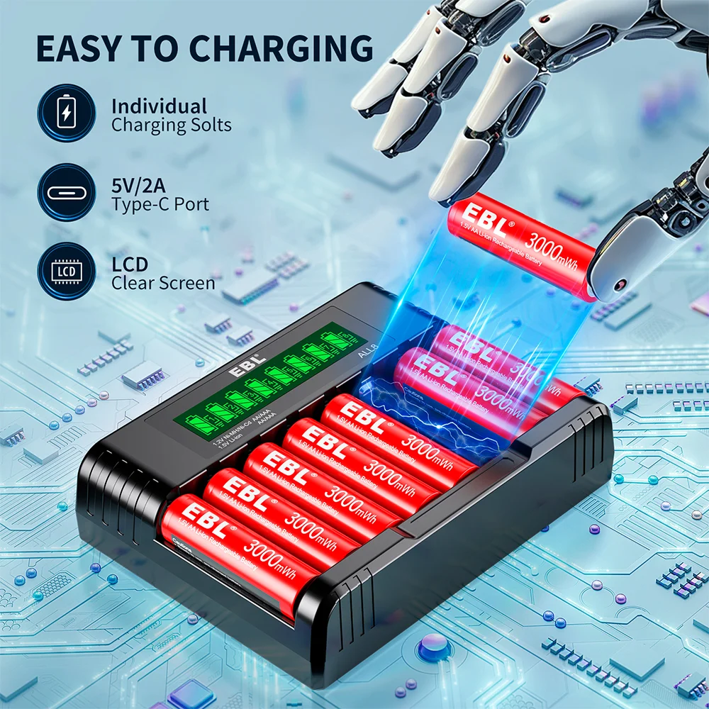 Imagem 3 de 5 do produto Carregador Pilhas Smart Ebl 1.2v 1.5v 8slot Aa Aaa Nimh