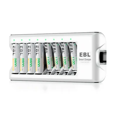 Carregador Pilhas Ebl 8 Slots Aa Aaa Carga Rápida