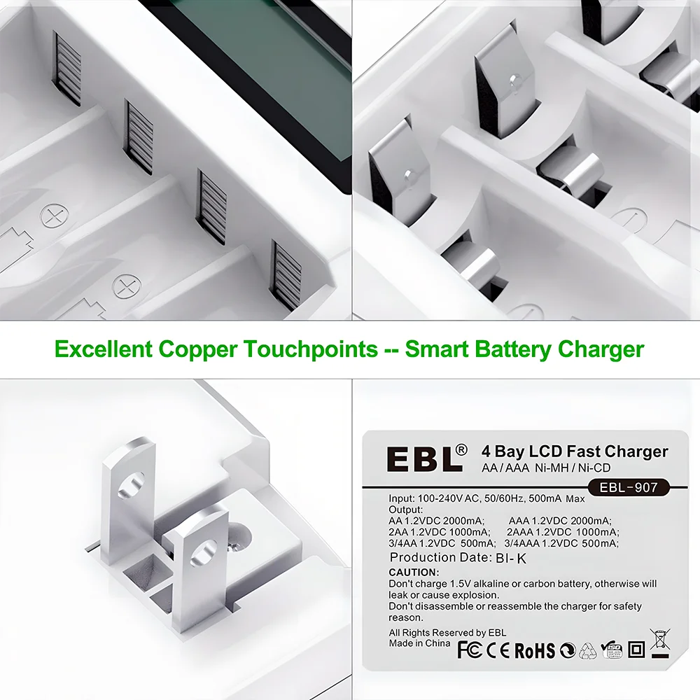Imagem 3 de 5 do produto Carregador De Pilhas Ebl 4 Slots Aa Aaa Com Tela Lcd