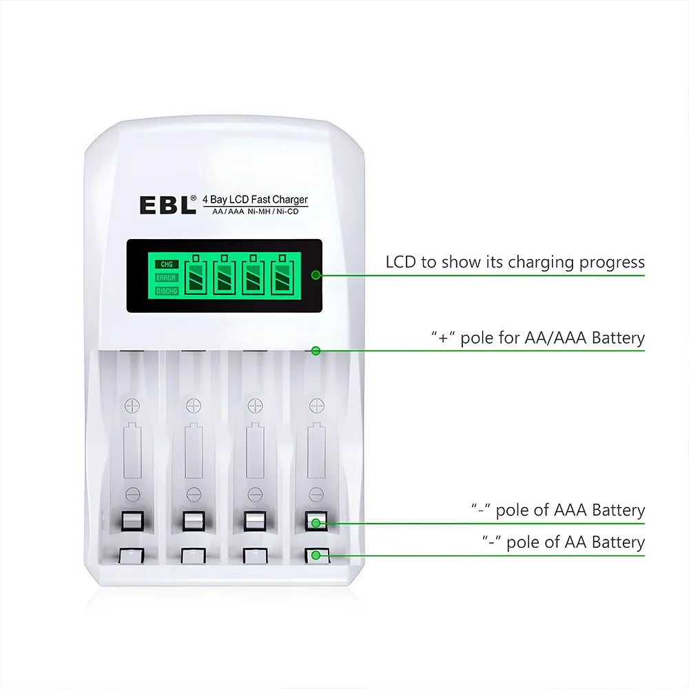 Imagem 5 de 5 do produto Carregador De Pilhas Ebl 4 Slots Aa Aaa Com Tela Lcd