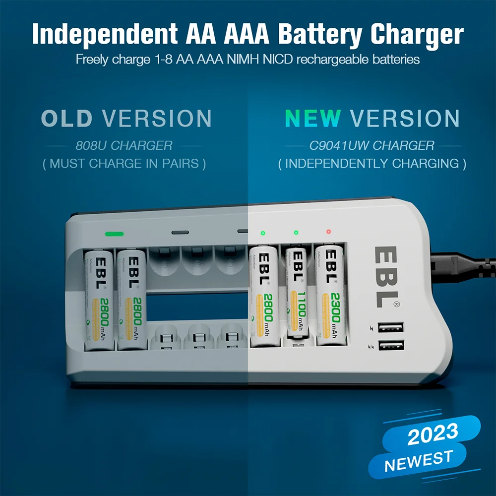 Carregador de Pilhas AA AAA EBL 808U com 2 Portas USB e LED