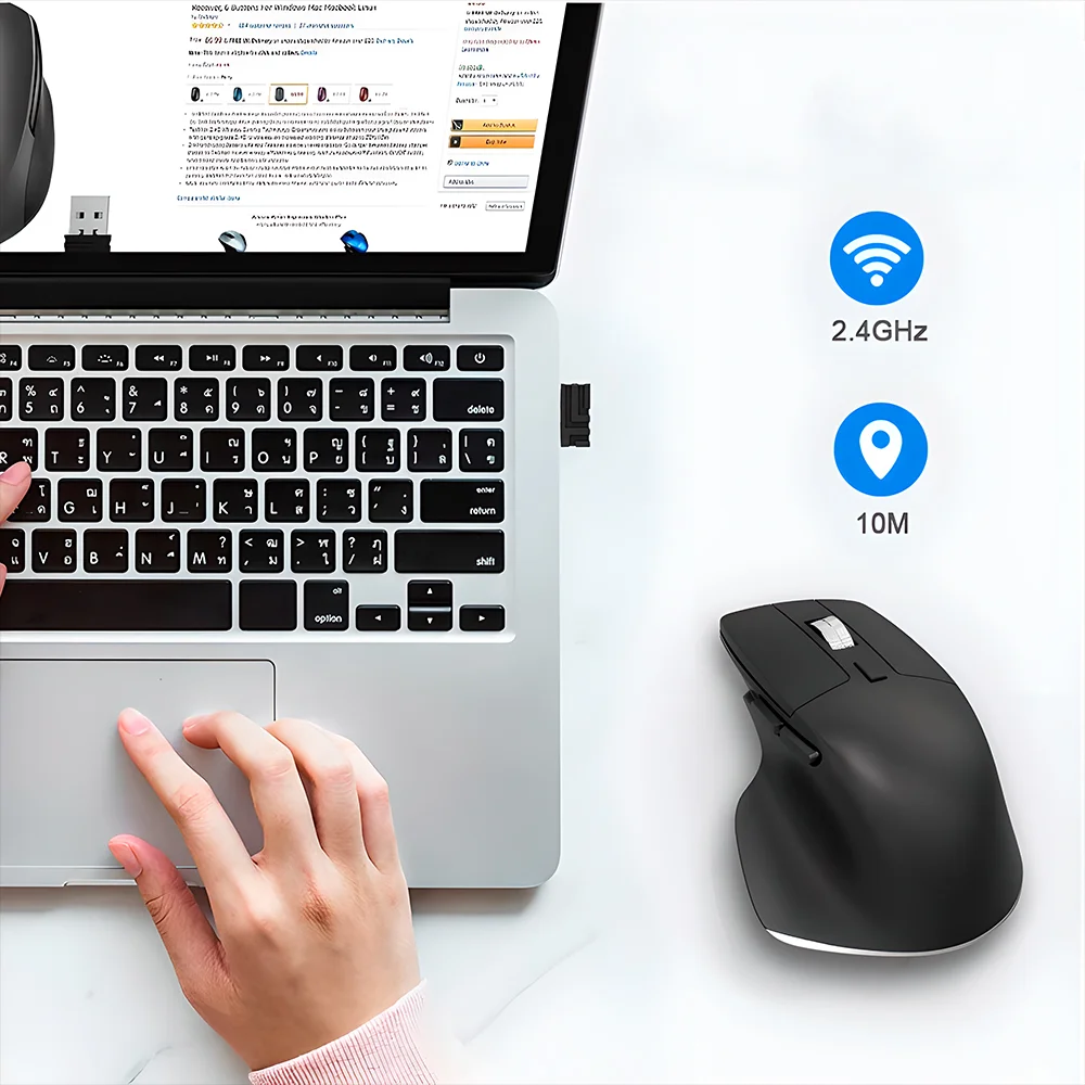 Imagem 3 de 5 do produto Mouse Sem Fio Mpower 2.4GHz USB Grafite Ergonômico