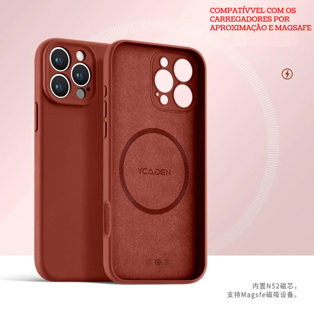 Imagem 4 de 5 do produto Capa Capinha Protetora de Silicone com Interior em Microfibra Compatível com Magsafe para o iPhone 16 Pro Max - Cor: Marrom