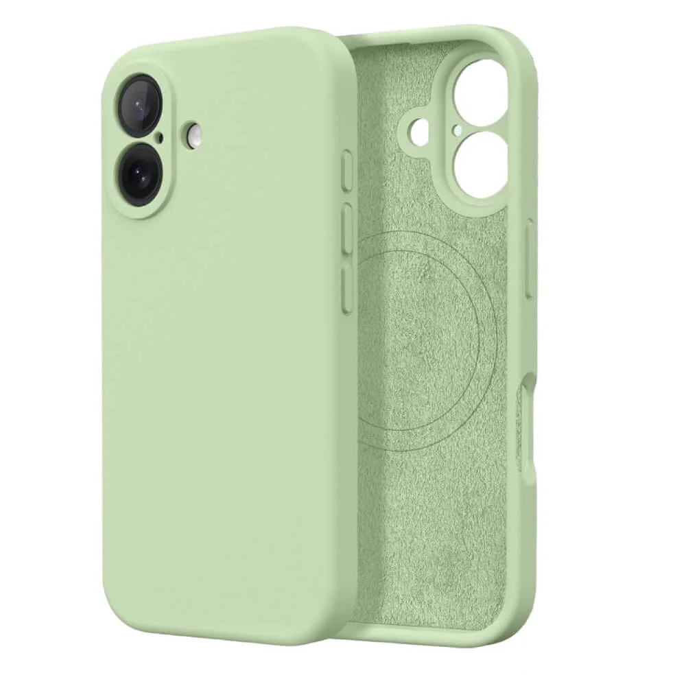 Imagem 1 de 5 do produto Capa Capinha Protetora de Silicone com Interior em Microfibra Compatível com Magsafe para o iPhone 16 - Cor: Verde