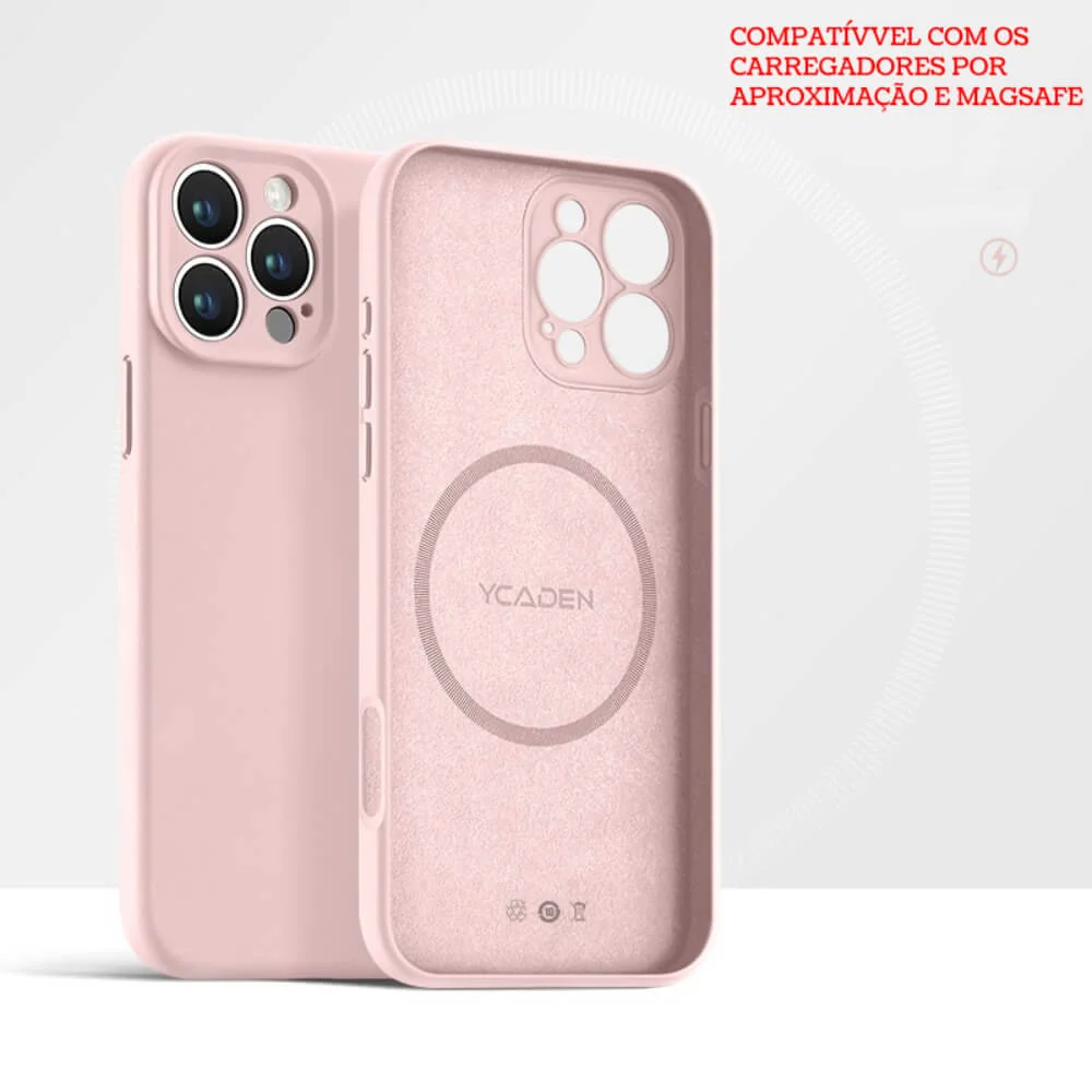 Imagem 4 de 5 do produto Capa Capinha Protetora de Silicone com Interior em Microfibra Compatível com Magsafe para o iPhone 16 Pro - Cor: Rosa