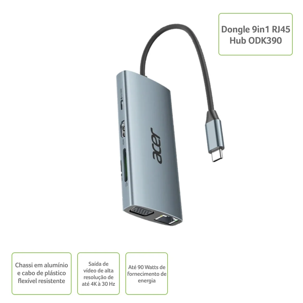 Imagem 2 de 3 do produto Acer Dongle Hub Odk390 9 In 1 Rj-45