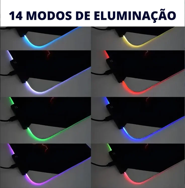 Imagem 2 de 5 do produto Mousepad Gamer RGB Grande 80x30cm | LED | Antiderrapante | Setup Gamer