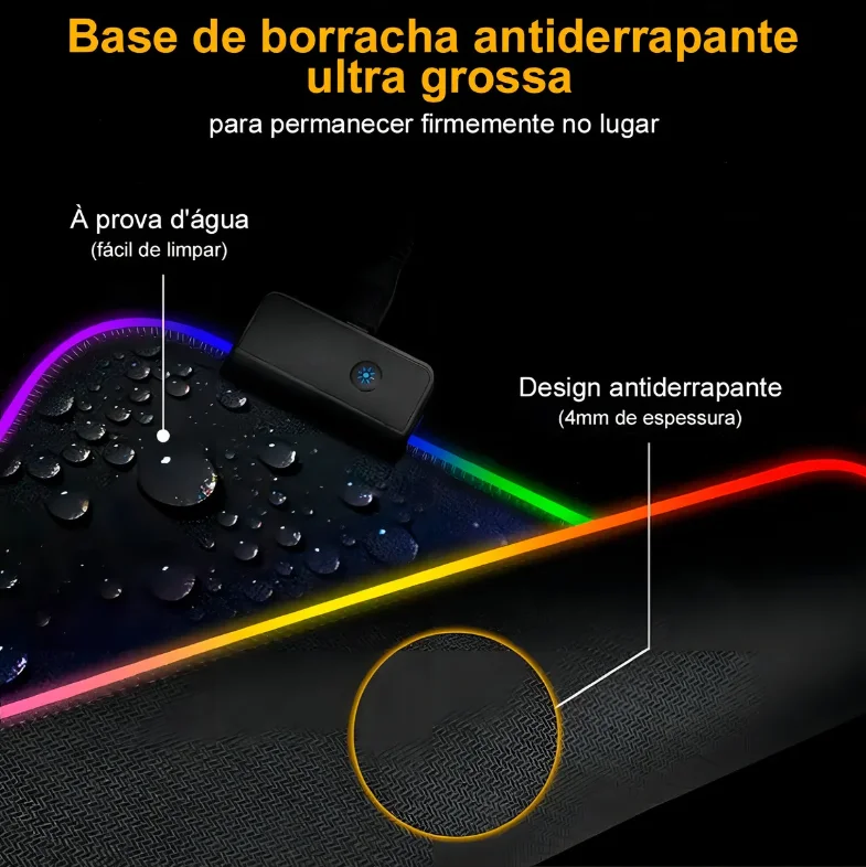 Imagem 3 de 5 do produto Mousepad Gamer RGB Grande 80x30cm | LED | Antiderrapante | Setup Gamer