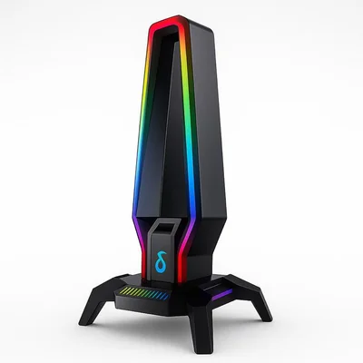 Suporete Gamer para Headset RGB com Hub USB 3.0 | USB-C | Aúdio | LED