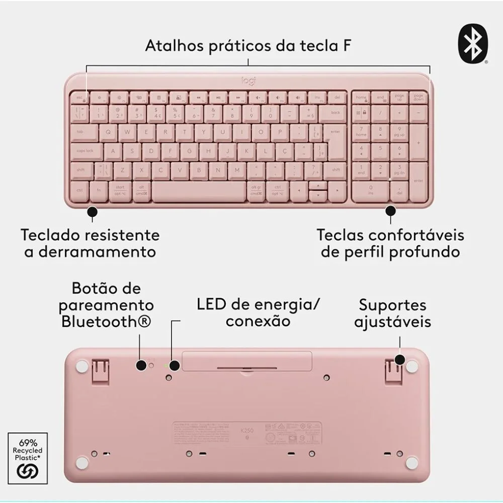 Imagem 4 de 5 do produto Kit Teclado E Mouse Bluetooth Mk250 Design Compacto Logitech Rose 920-013517