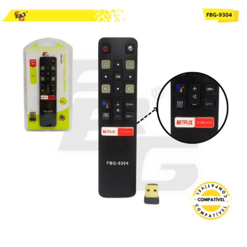 Imagem 5 de 5 do produto Controle Compativel Smartv Tv  Tcl Modelo Fbg-9304 Bluetooth Netflix E Globoplay