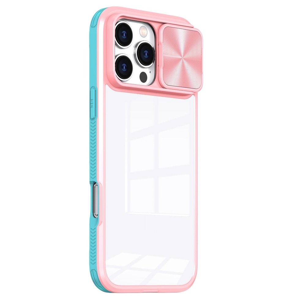 Capa Protetora com Proteção Slide na Lente da câmera para o iPhone 16 Cor: Rosa e Azul Claro