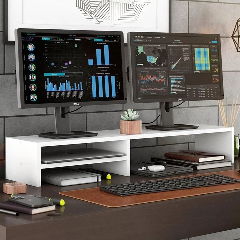 Base Suporte Stand-pro Para Monitor Setup Soft Elevado 95x15cm Em 100% Mdf Branco - Abmaza