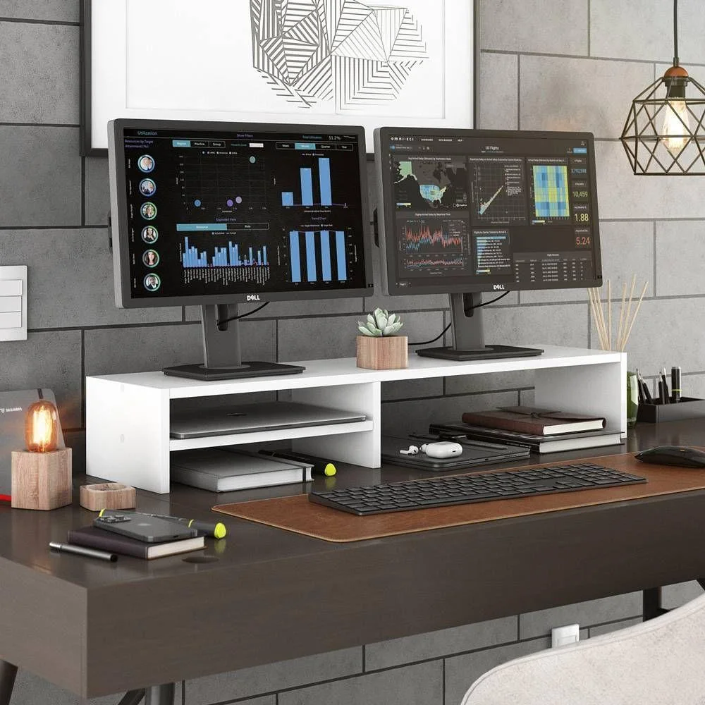 Base Suporte Stand-pro Para Monitor Setup Soft Elevado 95x15cm Em 100% Mdf Branco - Abmaza