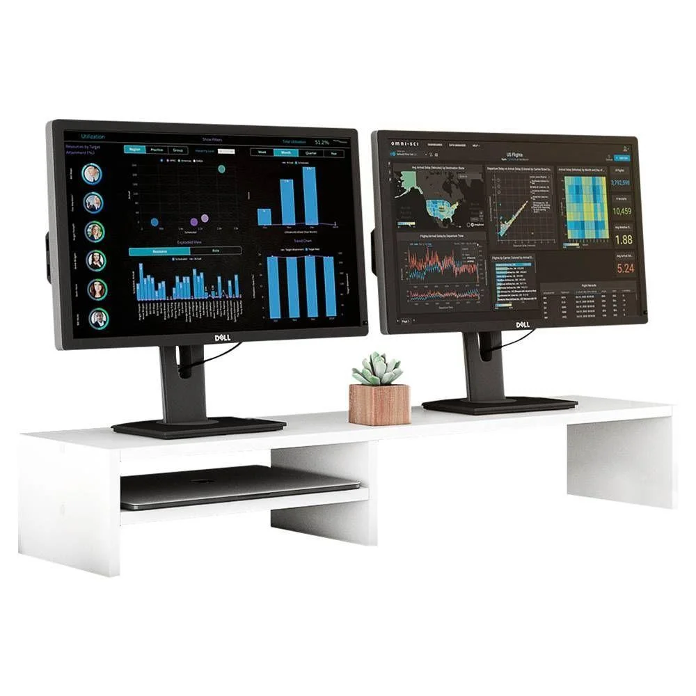 Base Suporte Stand-pro Para Monitor Setup Soft Elevado 95x15cm Em 100% Mdf Branco - Abmaza