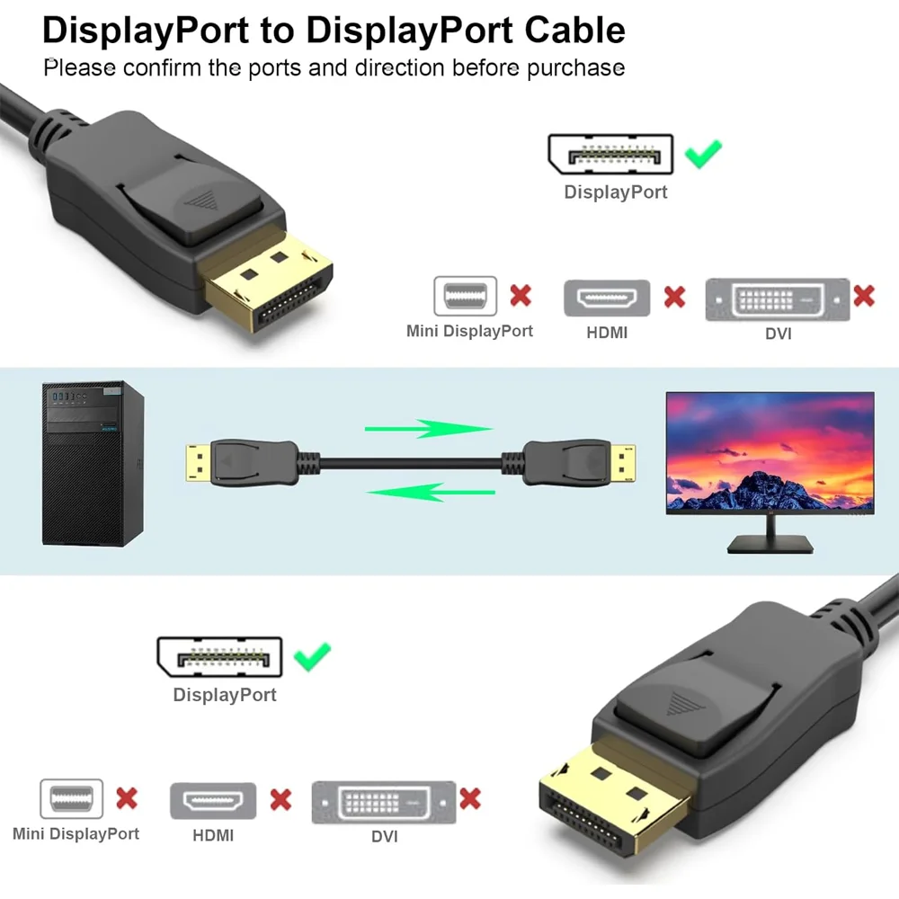 Imagem 4 de 5 do produto Cabo Displayport 8k/60hz Benfei 1m Macho Para Monitor PC