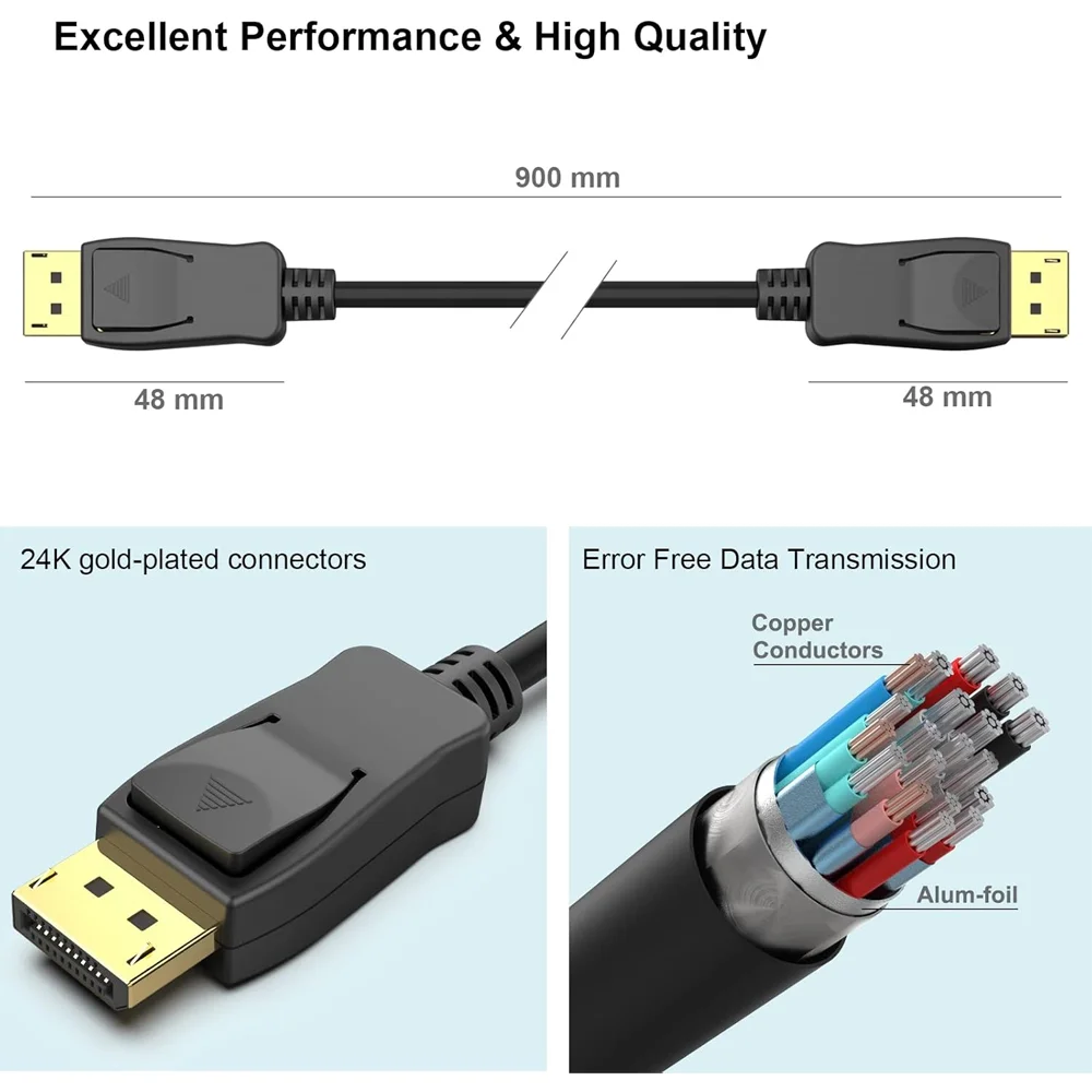 Imagem 5 de 5 do produto Cabo Displayport 8k/60hz Benfei 1m Macho Para Monitor PC