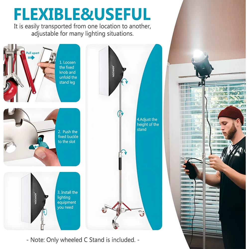 Imagem 5 de 5 do produto Suporte Luz Neewer Inox Rodas Tripé 305cm Profissional