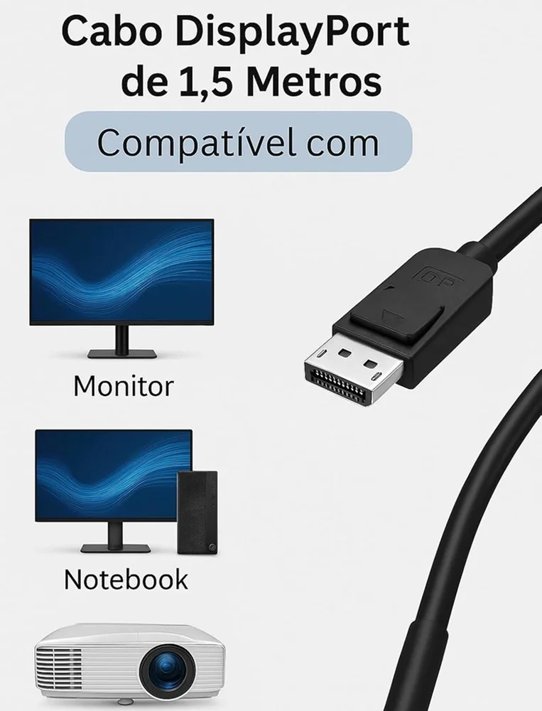 Imagem 4 de 5 do produto Cabo Displayport 1.80m 4k 1.2v Alta Resolução Vídeo Som