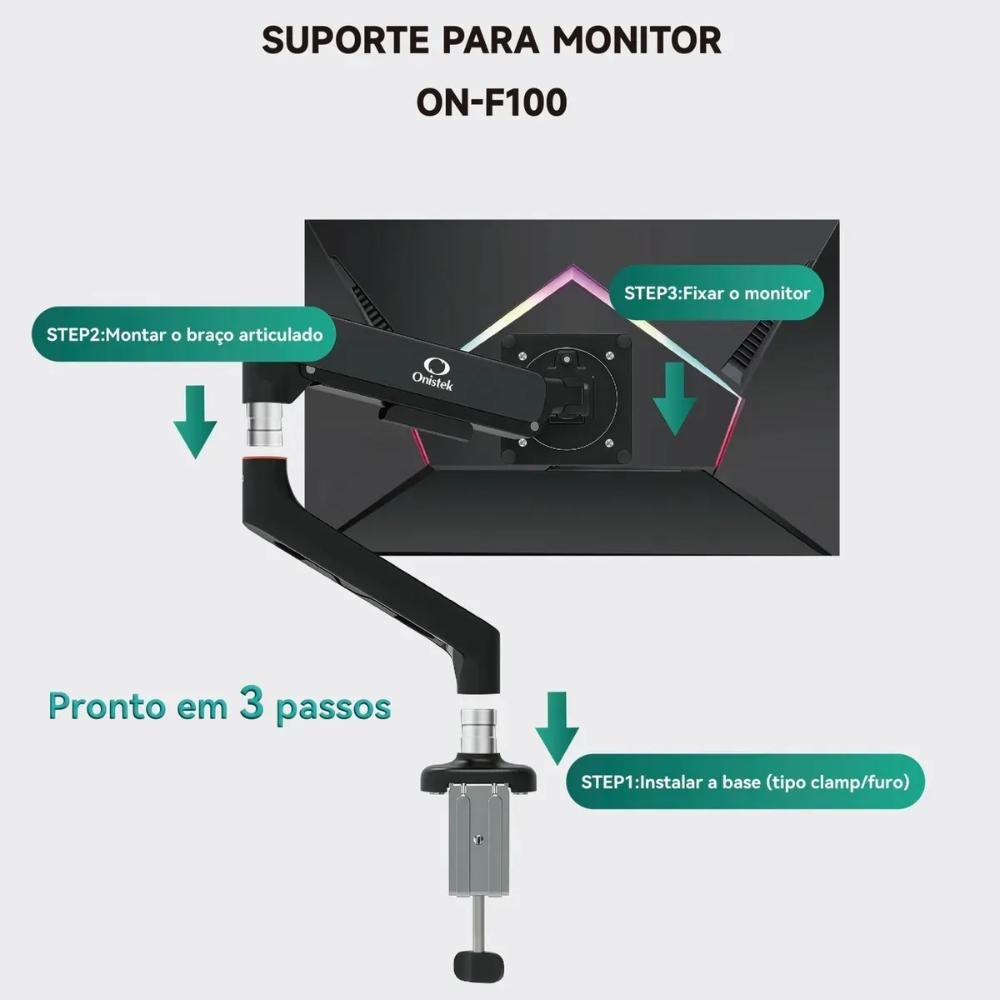 Braço Articulado De Mesa Para Monitor 13” A 32” Ajustável Com Pistão A Gás, Home Office, Escritório - Branco