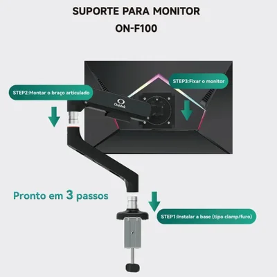Braço Articulado De Mesa Para Monitor 13” A 32” Ajustável Com Pistão A Gás, Home Office, Escritório - Branco