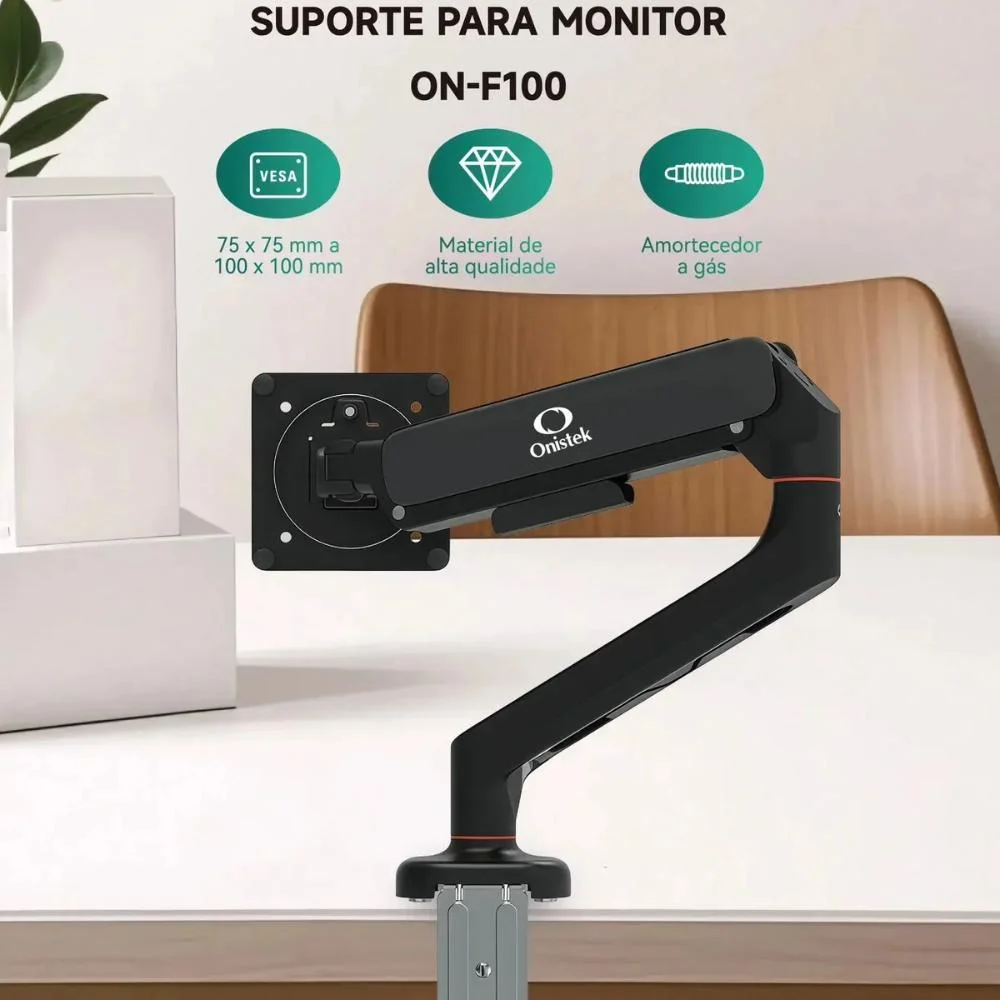 Imagem 3 de 4 do produto Braço Articulado De Mesa Para Monitor 13” A 32” Ajustável Com Pistão A Gás, Home Office, Escritório - Branco