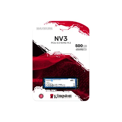 SSD 500gb Kingston Nv3, M.2 Nvme PCie 4.0 X4, Leitura 5.000mb/s, Gravação 3.000mb/s - Snv3s/500g