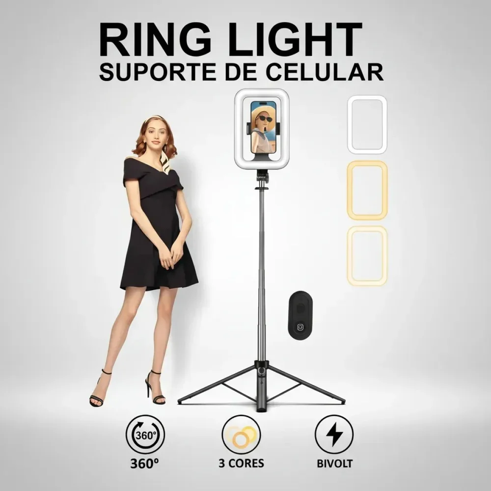 Imagem 3 de 5 do produto Ring Light Retangular Profissional Iluminação Perfeita E Controle Via Bluetooth Bivolt Usb