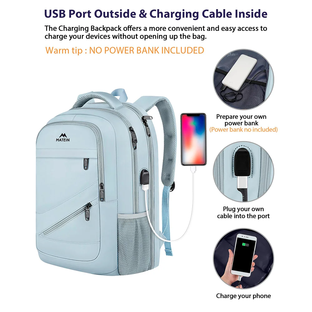Imagem 3 de 5 do produto Mochila Matein Viagem Notebook 17 Pol Com Porta Usb Azul