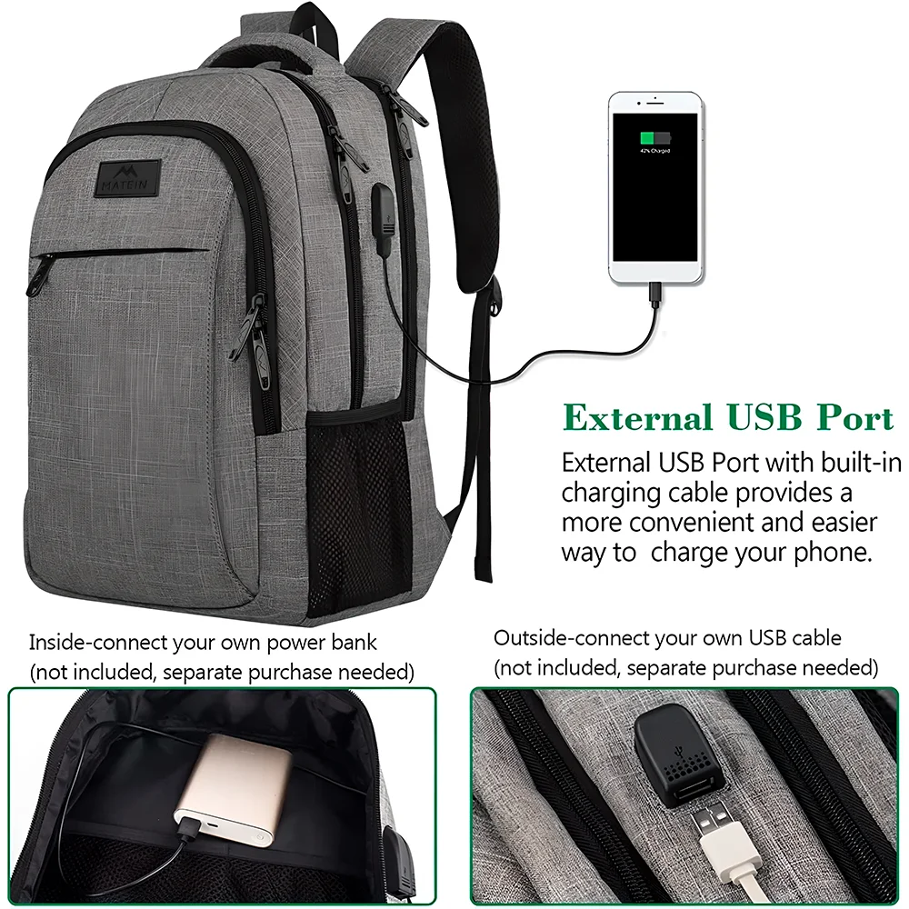 Imagem 3 de 5 do produto Mochila Matein Notebook 15.6" Usb Resistente Água Cinza
