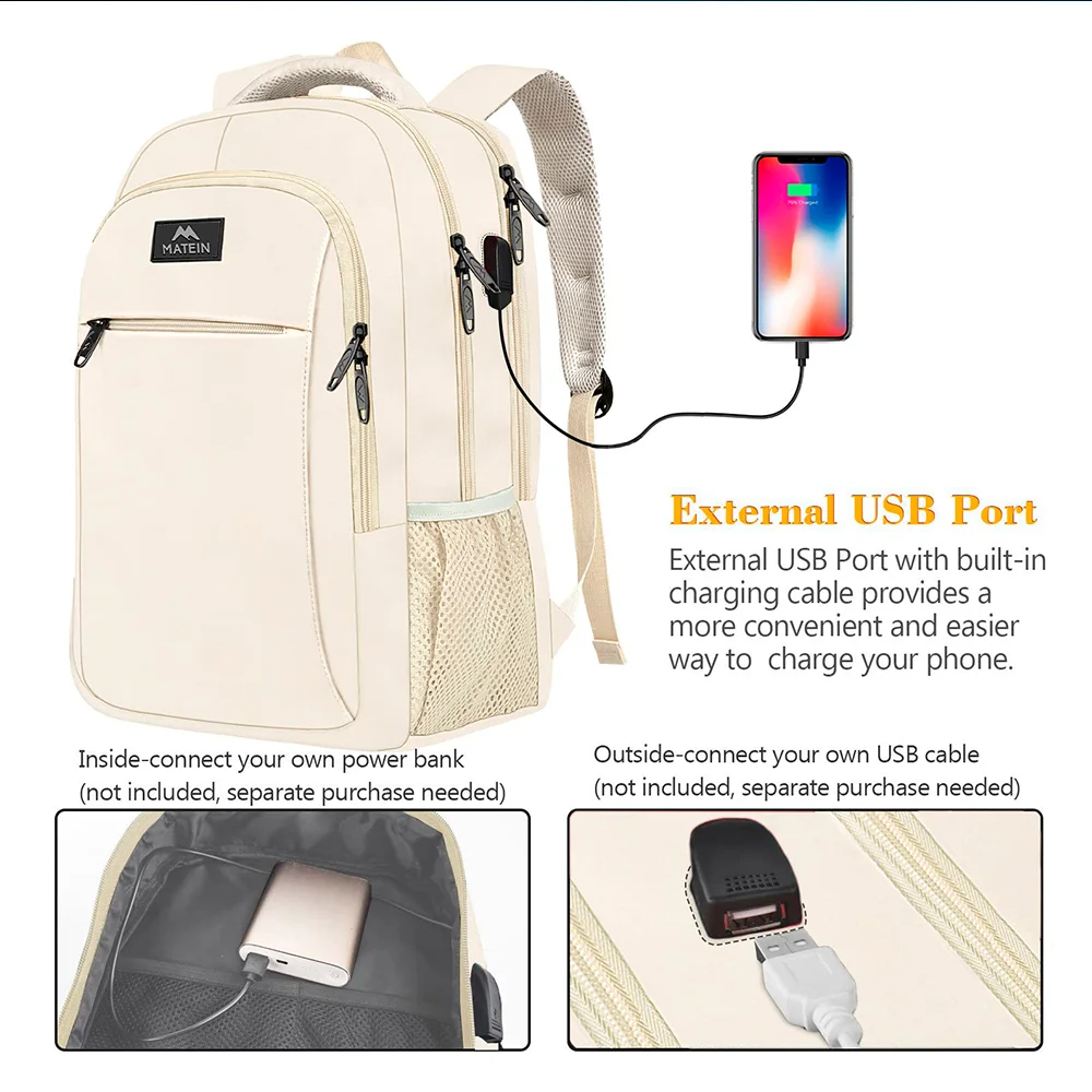 Imagem 2 de 5 do produto Mochila Matein P/ Notebook 15.6 Usb Resistente Água Bege