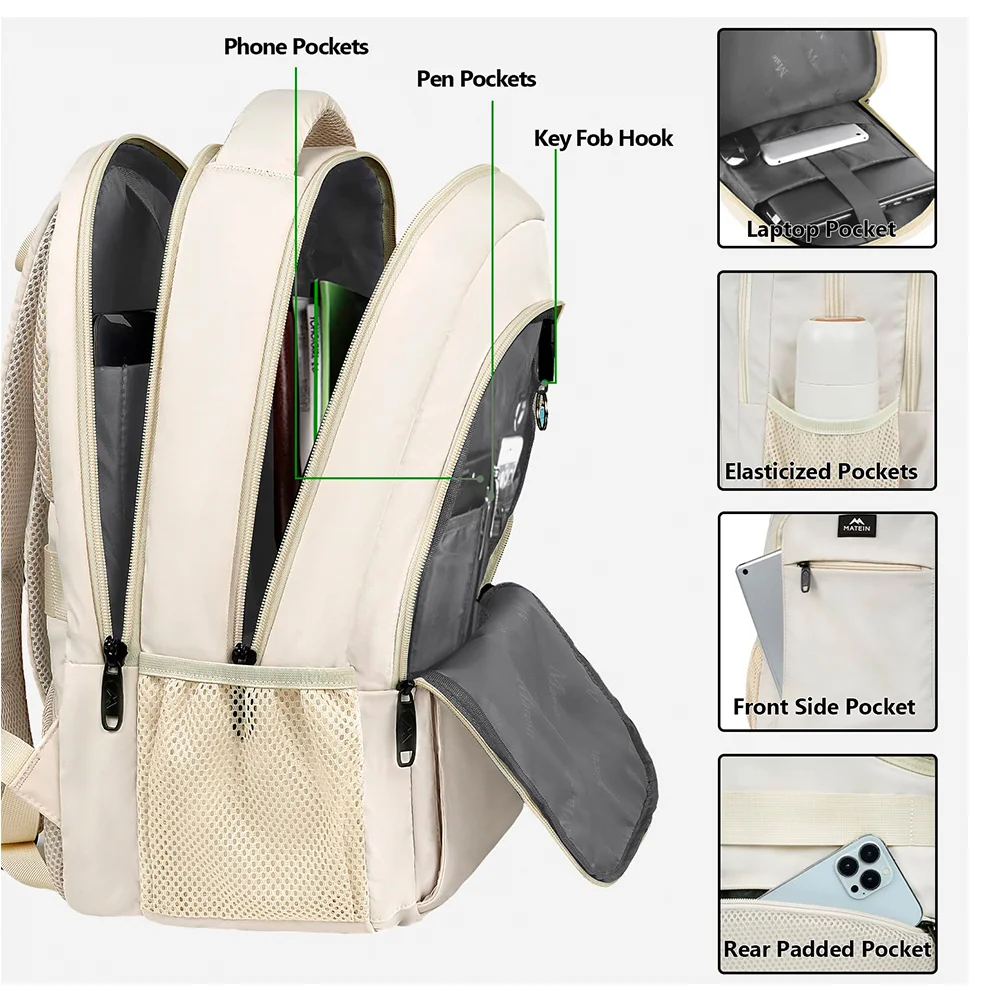 Imagem 4 de 5 do produto Mochila Matein P/ Notebook 15.6 Usb Resistente Água Bege