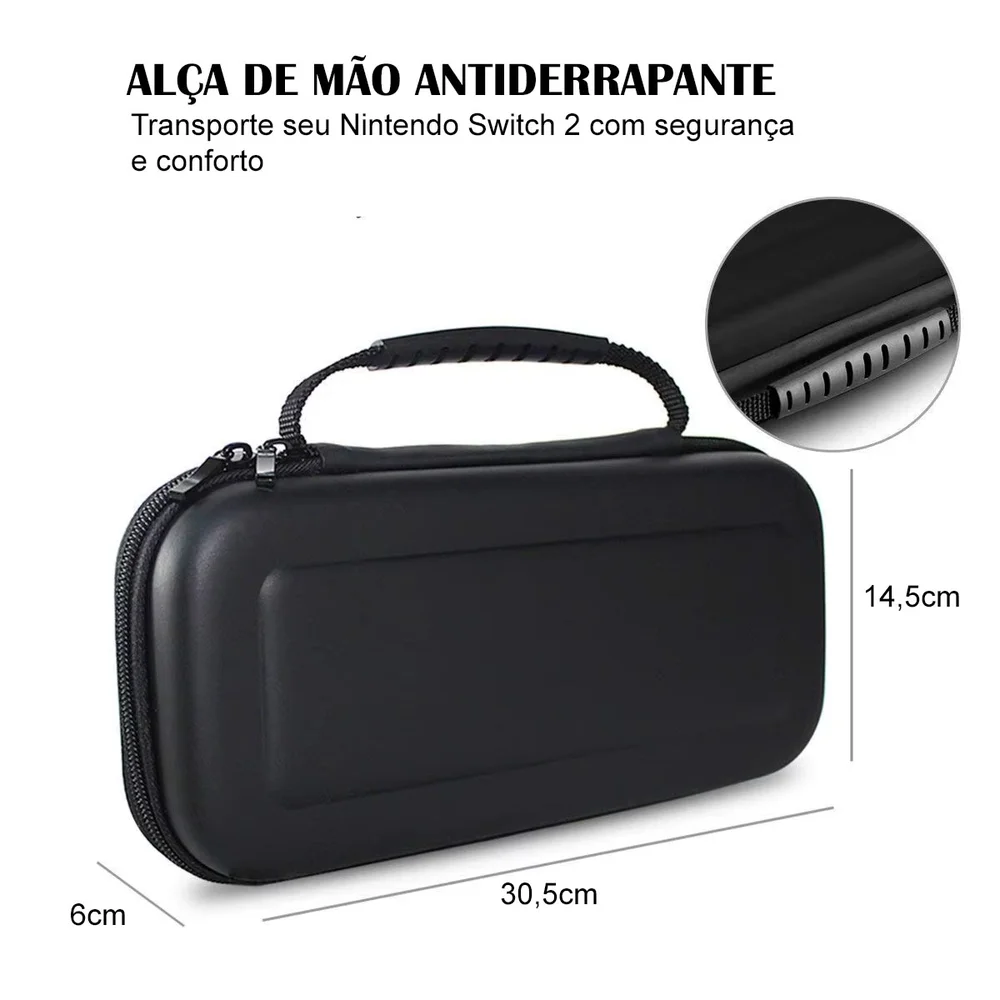 Imagem 2 de 5 do produto Case Nintendo Switch 2 Eva Preto Estojo Bolsa Alça Mão Ns2